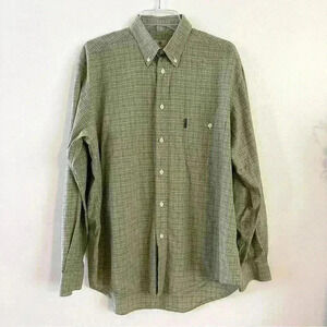 Beretta Long Sleeve Button Down Plaid‎ Shirt Mens Size Large Green Formal Casual